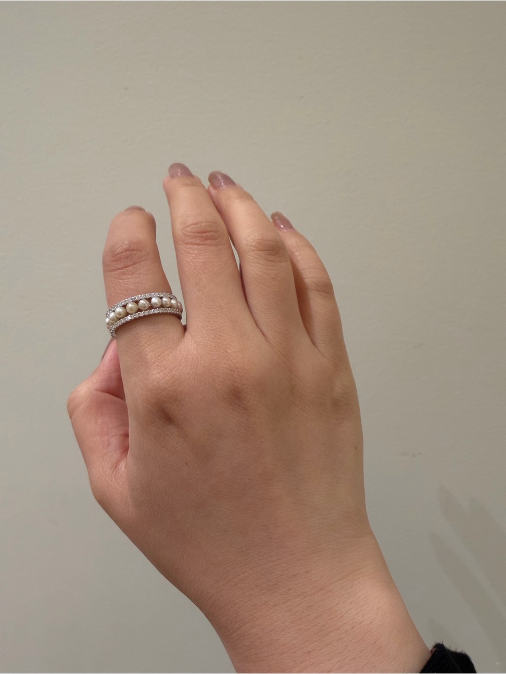 APM Pearl and Cubic Zirconia Stackable Silver Ring - White Pearl